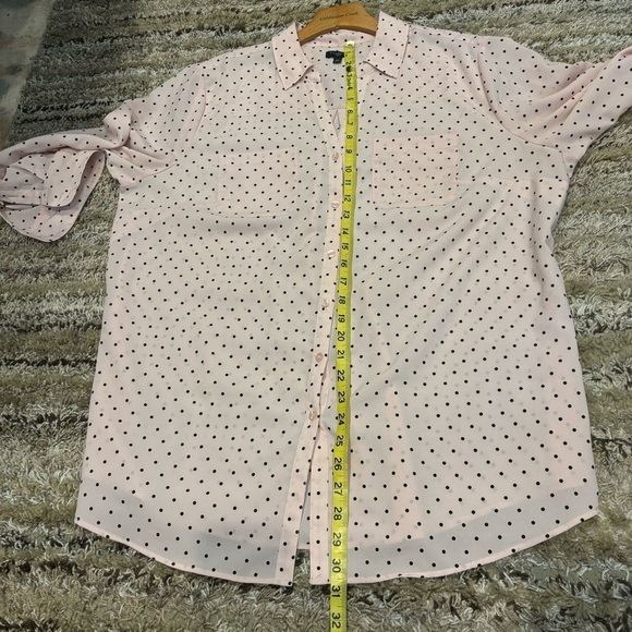 Talbots Woman 2X Button Top Pink Black Polka Dot Long Roll Tab Sleeves - Picture 10 of 11